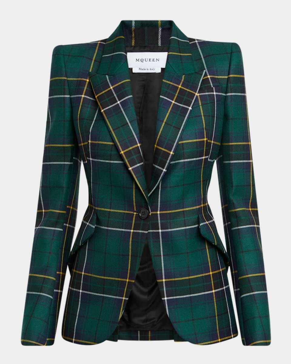 Tartan Single-Breasted Blazer Jacket